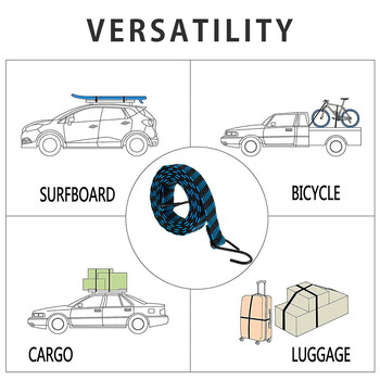5Pc Еластични бънджи шнурове с кука Тежкотоварни каишки за бънджи за багаж Противоплъзгащо се плоско еластично въже за мотоциклети, велосипеди Movin