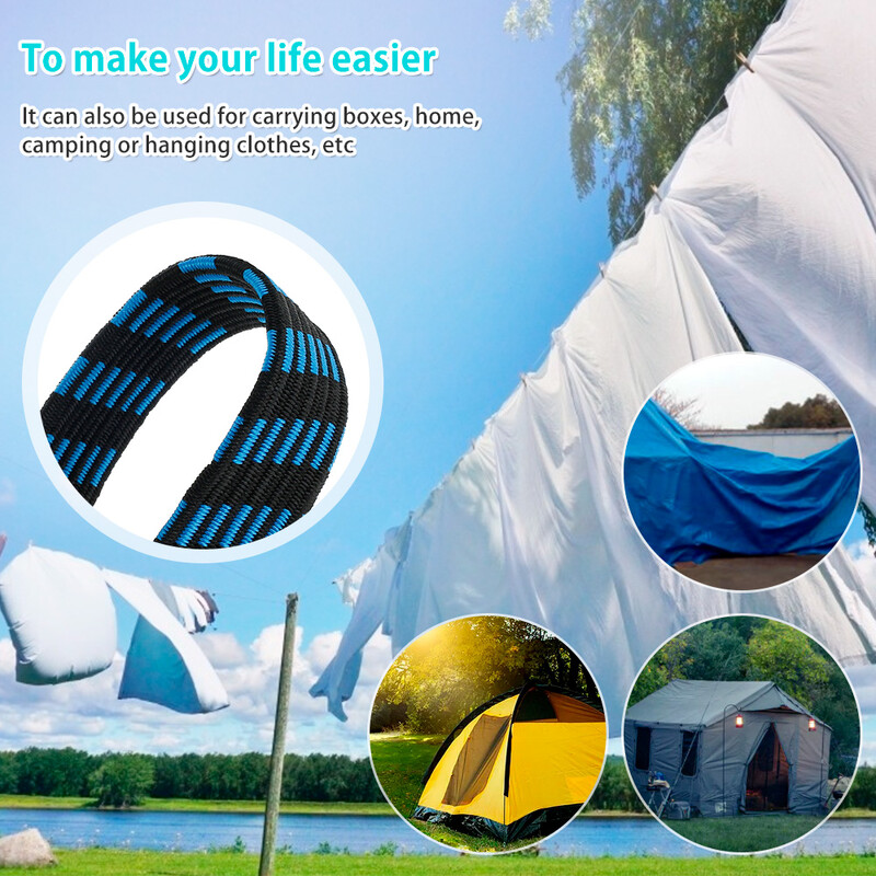 5 vnt. elastinės gumos virvelės su kabliu, sunkiu bagažo guminiu dirželiu, neslystančia plokščia elastinga lyne, skirta motociklų dviračiams Movin