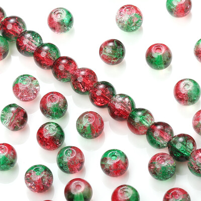 iYOE 100db Piros Zöld Kétszínű Crackle Kerek Távtartó Akril Gyöngyök Ékszerekhez Karácsonyi Fülbevaló Nyaklánc Kézműves Kiegészítők