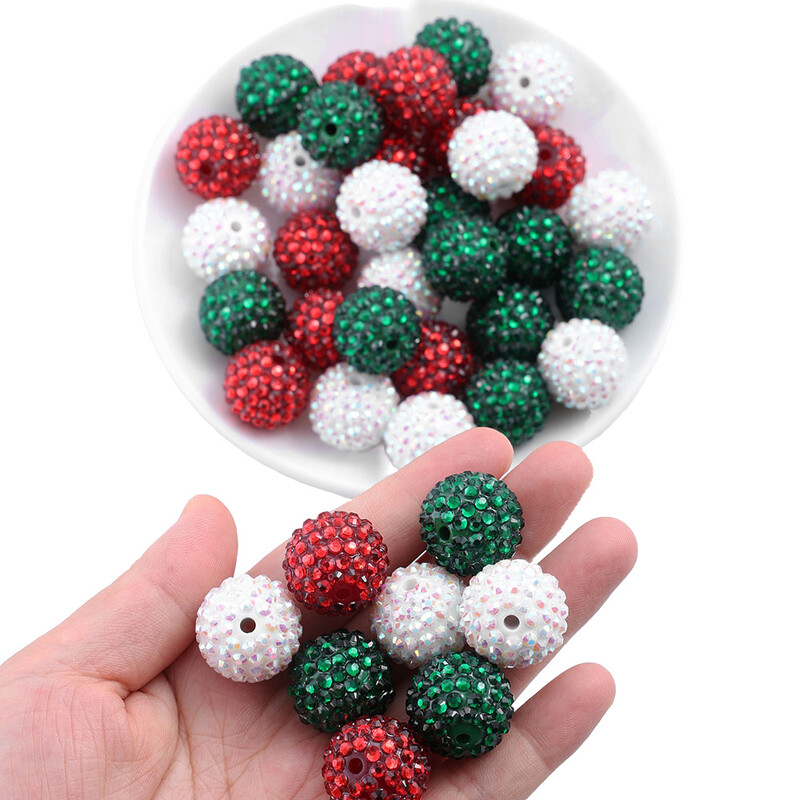 iYOE 20mm 5 τμχ Κόκκινο Πράσινο Λευκό Rhinestone Ball Spacer Ρητίνη χάντρες για κοσμήματα Κατασκευή Χριστουγεννιάτικων & Χριστουγεννιάτικων Σκουλαρίκια Αξεσουάρ κολιέ