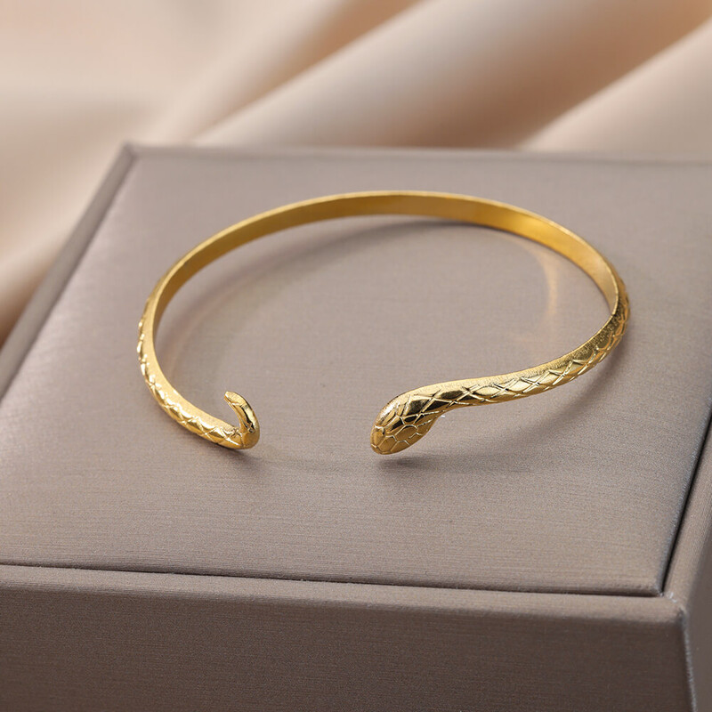Náramok s hadom pre ženy, otváranie z nehrdzavejúcej ocele, pozlátený otvárací náramok s motívom zvierat, estetické šperky, ženské pulseras mujer