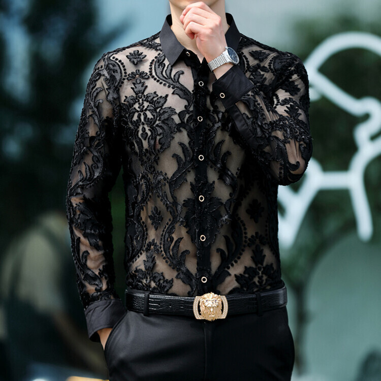 Tavaszi és őszi férfi hosszú ujjú arany bársony ing Jacquard sárkány mintás alkalmi ing apa felső mellény