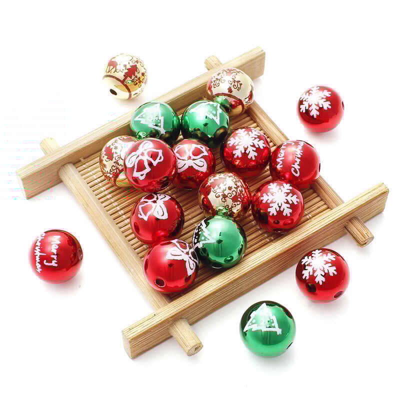 16 mm 10 buc. Mărgele acrilice de Crăciun de culoare UV mare imprimare mărgele de clopot cu fulgi de zăpadă pentru pomul de Crăciun pentru realizarea de cercei de colier în stil de Crăciun