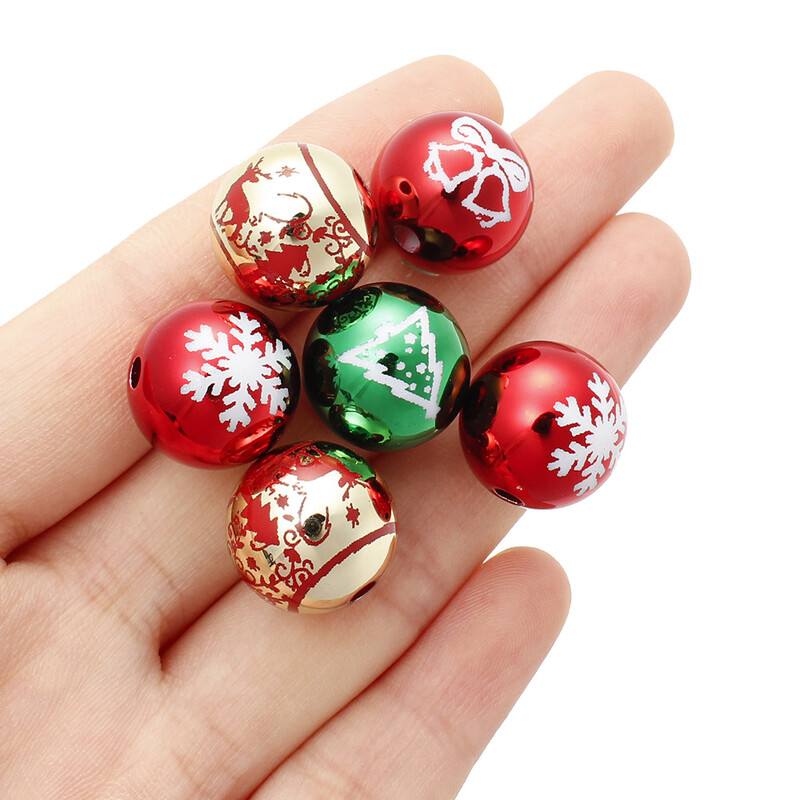 16 mm 10 buc. Mărgele acrilice de Crăciun de culoare UV mare imprimare mărgele de clopot cu fulgi de zăpadă pentru pomul de Crăciun pentru realizarea de cercei de colier în stil de Crăciun
