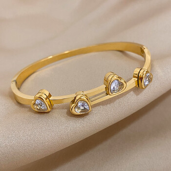 Greatera Romantic Cubic Zirconia Heart βραχιόλια βραχιόλια από ανοξείδωτο ατσάλι για γυναίκες Επιχρυσωμένα κοσμήματα Δώρο του Αγίου Βαλεντίνου