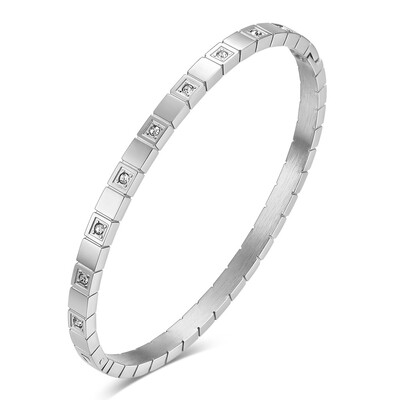 VQYSKO Accesorii pentru brățări geometrice cu zirconi, personalizate, simple, versatile, din oțel din titan, brățară de mână, bijuterii pentru femei