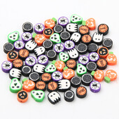 Zmiešané halloweenske korálky z polymérovej hliny, ručne vyrobené ploché, voľne rozmiestnené, pre deti, výroba šperkov, DIY náramok, náhrdelník, príslušenstvo, 20-100 ks