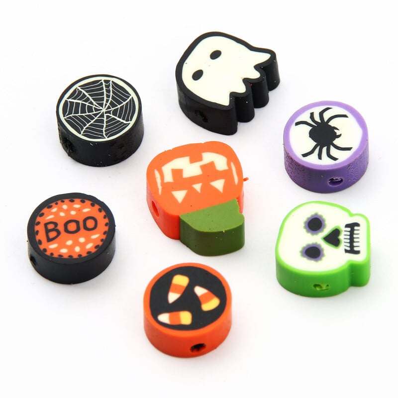 Zmiešané halloweenske korálky z polymérovej hliny, ručne vyrobené ploché, voľne rozmiestnené, pre deti, výroba šperkov, DIY náramok, náhrdelník, príslušenstvo, 20-100 ks