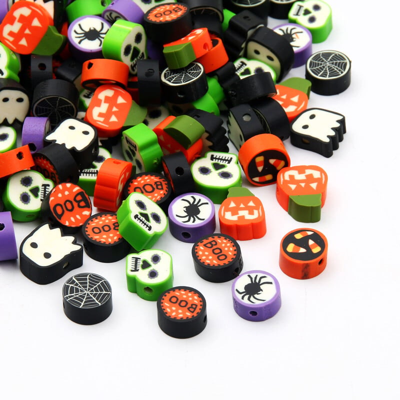 Zmiešané halloweenske korálky z polymérovej hliny, ručne vyrobené ploché, voľne rozmiestnené, pre deti, výroba šperkov, DIY náramok, náhrdelník, príslušenstvo, 20-100 ks