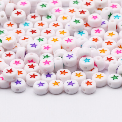 Επίπεδες στρογγυλές 4x7 χιλιοστά 100-500 τμχ Ακρυλικές χάντρες Λευκές μαύρες χρωματιστές χάντρες με μοτίβο αστεριών για κοσμήματα που κατασκευάζουν DIY Αξεσουάρ κοσμημάτων με χάντρες