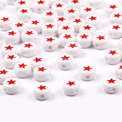 Επίπεδες στρογγυλές 4x7 χιλιοστά 100-500 τμχ Ακρυλικές χάντρες Λευκές μαύρες χρωματιστές χάντρες με μοτίβο αστεριών για κοσμήματα που κατασκευάζουν DIY Αξεσουάρ κοσμημάτων με χάντρες
