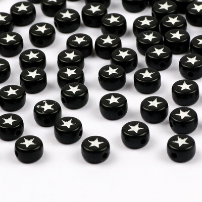 Επίπεδες στρογγυλές 4x7 χιλιοστά 100-500 τμχ Ακρυλικές χάντρες Λευκές μαύρες χρωματιστές χάντρες με μοτίβο αστεριών για κοσμήματα που κατασκευάζουν DIY Αξεσουάρ κοσμημάτων με χάντρες
