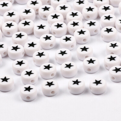 Επίπεδες στρογγυλές 4x7 χιλιοστά 100-500 τμχ Ακρυλικές χάντρες Λευκές μαύρες χρωματιστές χάντρες με μοτίβο αστεριών για κοσμήματα που κατασκευάζουν DIY Αξεσουάρ κοσμημάτων με χάντρες
