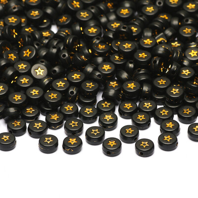 Επίπεδες στρογγυλές 4x7 χιλιοστά 100-500 τμχ Ακρυλικές χάντρες Λευκές μαύρες χρωματιστές χάντρες με μοτίβο αστεριών για κοσμήματα που κατασκευάζουν DIY Αξεσουάρ κοσμημάτων με χάντρες