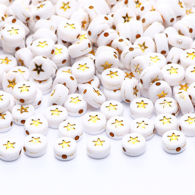 Επίπεδες στρογγυλές 4x7 χιλιοστά 100-500 τμχ Ακρυλικές χάντρες Λευκές μαύρες χρωματιστές χάντρες με μοτίβο αστεριών για κοσμήματα που κατασκευάζουν DIY Αξεσουάρ κοσμημάτων με χάντρες