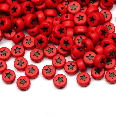 Επίπεδες στρογγυλές 4x7 χιλιοστά 100-500 τμχ Ακρυλικές χάντρες Λευκές μαύρες χρωματιστές χάντρες με μοτίβο αστεριών για κοσμήματα που κατασκευάζουν DIY Αξεσουάρ κοσμημάτων με χάντρες