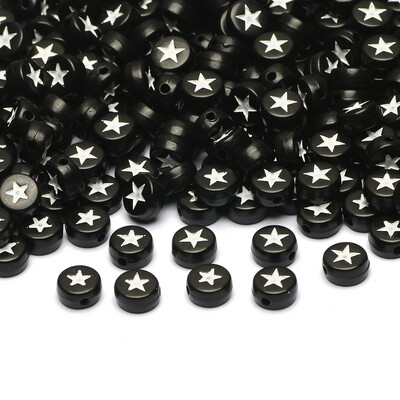 Επίπεδες στρογγυλές 4x7 χιλιοστά 100-500 τμχ Ακρυλικές χάντρες Λευκές μαύρες χρωματιστές χάντρες με μοτίβο αστεριών για κοσμήματα που κατασκευάζουν DIY Αξεσουάρ κοσμημάτων με χάντρες