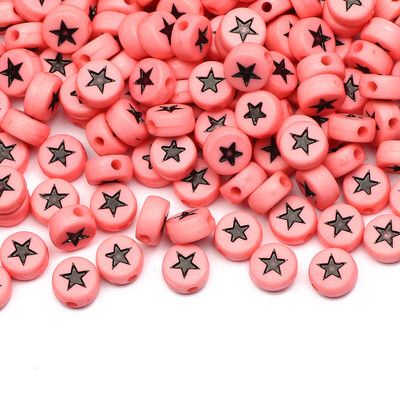 Επίπεδες στρογγυλές 4x7 χιλιοστά 100-500 τμχ Ακρυλικές χάντρες Λευκές μαύρες χρωματιστές χάντρες με μοτίβο αστεριών για κοσμήματα που κατασκευάζουν DIY Αξεσουάρ κοσμημάτων με χάντρες