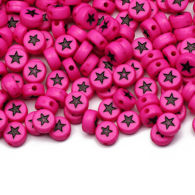 Επίπεδες στρογγυλές 4x7 χιλιοστά 100-500 τμχ Ακρυλικές χάντρες Λευκές μαύρες χρωματιστές χάντρες με μοτίβο αστεριών για κοσμήματα που κατασκευάζουν DIY Αξεσουάρ κοσμημάτων με χάντρες