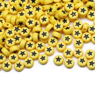 Επίπεδες στρογγυλές 4x7 χιλιοστά 100-500 τμχ Ακρυλικές χάντρες Λευκές μαύρες χρωματιστές χάντρες με μοτίβο αστεριών για κοσμήματα που κατασκευάζουν DIY Αξεσουάρ κοσμημάτων με χάντρες