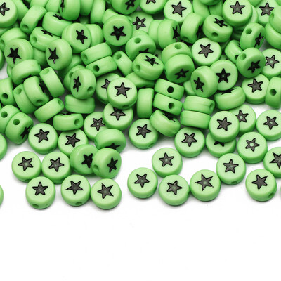 Επίπεδες στρογγυλές 4x7 χιλιοστά 100-500 τμχ Ακρυλικές χάντρες Λευκές μαύρες χρωματιστές χάντρες με μοτίβο αστεριών για κοσμήματα που κατασκευάζουν DIY Αξεσουάρ κοσμημάτων με χάντρες