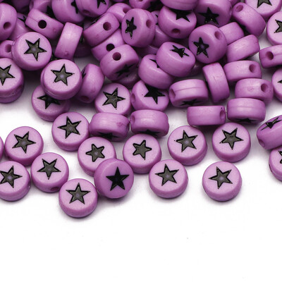 Επίπεδες στρογγυλές 4x7 χιλιοστά 100-500 τμχ Ακρυλικές χάντρες Λευκές μαύρες χρωματιστές χάντρες με μοτίβο αστεριών για κοσμήματα που κατασκευάζουν DIY Αξεσουάρ κοσμημάτων με χάντρες