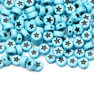 Επίπεδες στρογγυλές 4x7 χιλιοστά 100-500 τμχ Ακρυλικές χάντρες Λευκές μαύρες χρωματιστές χάντρες με μοτίβο αστεριών για κοσμήματα που κατασκευάζουν DIY Αξεσουάρ κοσμημάτων με χάντρες