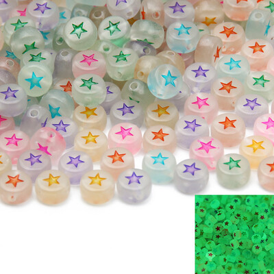 Επίπεδες στρογγυλές 4x7 χιλιοστά 100-500 τμχ Ακρυλικές χάντρες Λευκές μαύρες χρωματιστές χάντρες με μοτίβο αστεριών για κοσμήματα που κατασκευάζουν DIY Αξεσουάρ κοσμημάτων με χάντρες