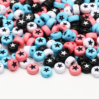 Επίπεδες στρογγυλές 4x7 χιλιοστά 100-500 τμχ Ακρυλικές χάντρες Λευκές μαύρες χρωματιστές χάντρες με μοτίβο αστεριών για κοσμήματα που κατασκευάζουν DIY Αξεσουάρ κοσμημάτων με χάντρες