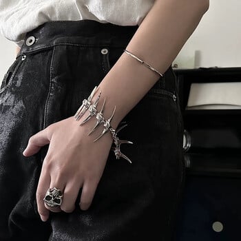 Cyberpunk Silver Thorny Spine Fishbone Гривна Gothic Hip Hop Unisex Метална верижка Гривна Двойка Choker Аксесоари за бижута