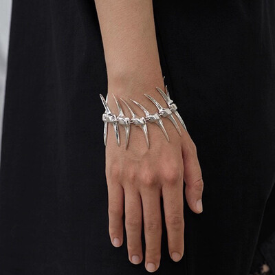 Cyberpunk Silver Thorny Spine Fishbone βραχιόλι Gothic Hip Hop Unisex Μεταλλική αλυσίδα βραχιόλι Ζευγάρι Τσόκερ Κοσμήματα Αξεσουάρ