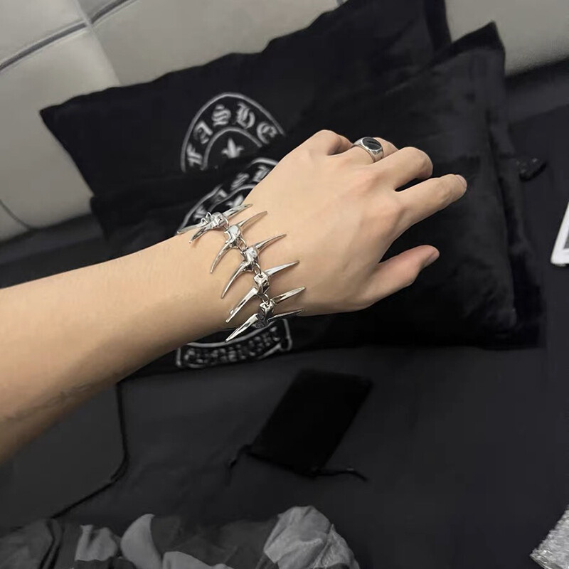 Cyberpunk Strieborný Thorny Spine Fishbone Náramok Gothic Hip Hop Unisex Kovový reťazec Náramok Pár Choker Šperky Doplnky