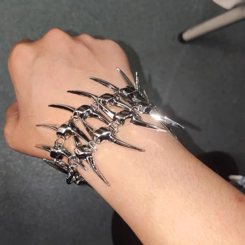 Cyberpunk Strieborný Thorny Spine Fishbone Náramok Gothic Hip Hop Unisex Kovový reťazec Náramok Pár Choker Šperky Doplnky