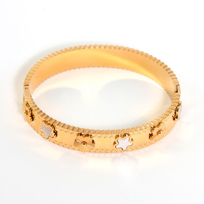 Karštas išpardavimas mados aukso spalvos nerūdijančio plieno gėlės penkių žvaigždučių apyrankės apyrankės moterims, meilė mielos apyrankės papuošalai vakarėlio dovana