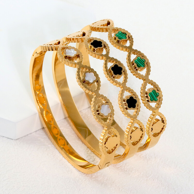 Karštas išpardavimas mados aukso spalvos nerūdijančio plieno gėlės penkių žvaigždučių apyrankės apyrankės moterims, meilė mielos apyrankės papuošalai vakarėlio dovana