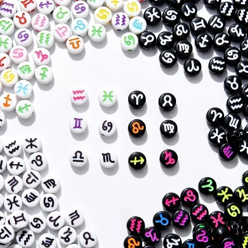 100/200/300/500 vnt. Zodiako žvaigždyno ženklo karoliukų žavesiai tarpiklis laisvi karoliukai papuošalams gaminti „pasidaryk pats“ apyrankių karolių priedai