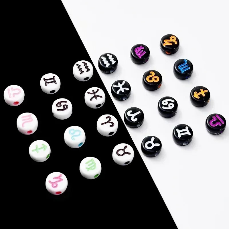 100/200/300/500 vnt. Zodiako žvaigždyno ženklo karoliukų žavesiai tarpiklis laisvi karoliukai papuošalams gaminti „pasidaryk pats“ apyrankių karolių priedai