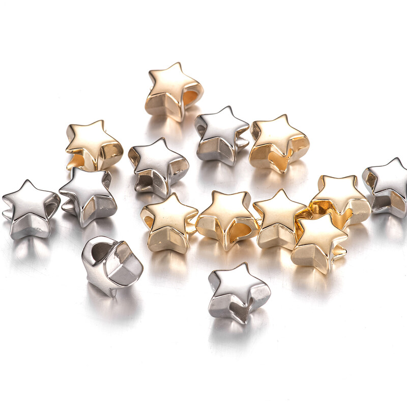 50 vnt 10 mm mišinio didelės skylės žvaigždės CCB karoliukai plastikiniai laisvi tarpiniai karoliukai papuošalams gaminti apyrankės rankdarbiai