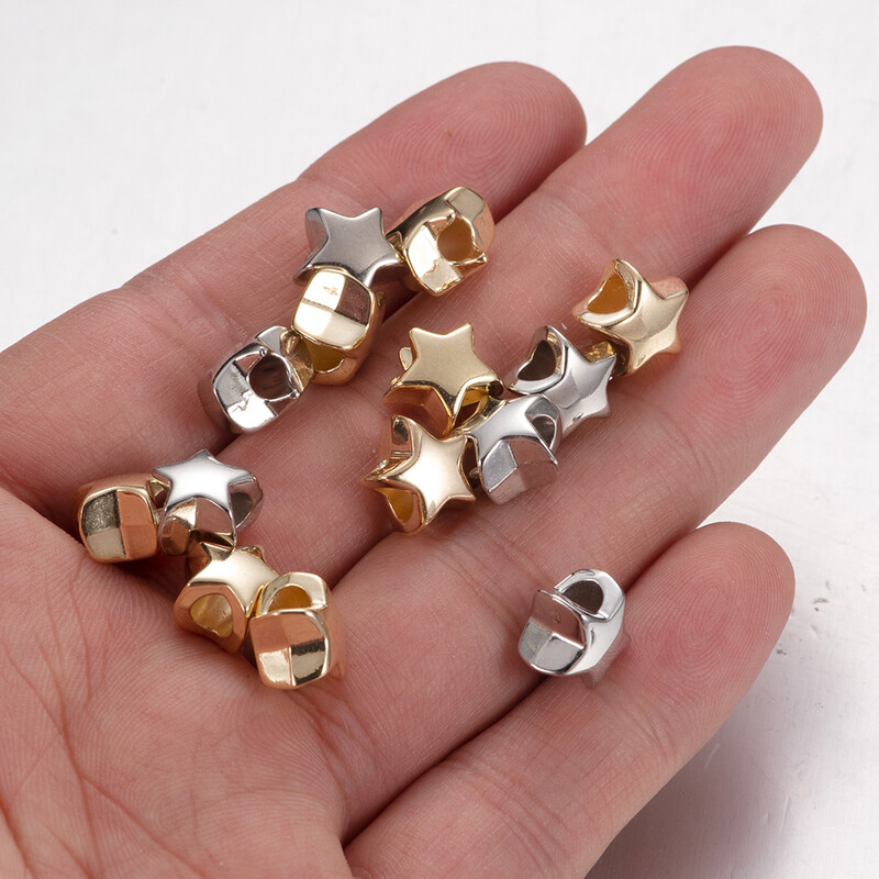 50 vnt 10 mm mišinio didelės skylės žvaigždės CCB karoliukai plastikiniai laisvi tarpiniai karoliukai papuošalams gaminti apyrankės rankdarbiai