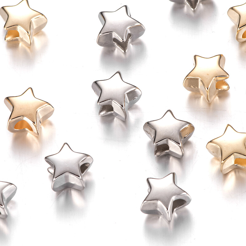 50 vnt 10 mm mišinio didelės skylės žvaigždės CCB karoliukai plastikiniai laisvi tarpiniai karoliukai papuošalams gaminti apyrankės rankdarbiai