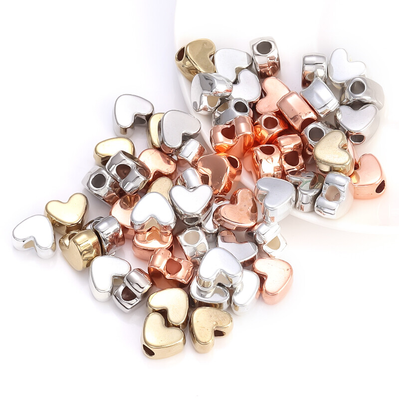 50db/tétel Szív alakú CCB gyöngyök Arany színű nagy lyukú Love Spacer Charm gyöngy ékszerkészítéshez barkácsolás nyaklánc karkötő kiegészítő