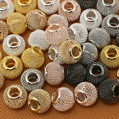 Gamyklinė kaina Apvalus rutulys 10x12mm 30vnt tinklinis tarpiklis metalinis karoliukas didelė skylė pasidaryk pats europietiškiems žavesiams Apyrankės papuošalų radiniai