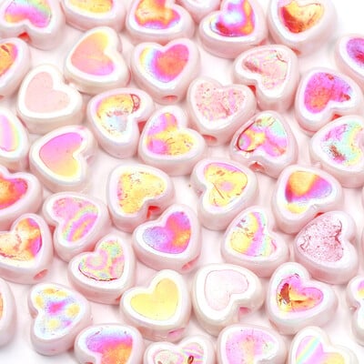 8 mm-es 50db Gradiens fényes gyöngyök Charms Love Heart akril gyöngyök karkötők készítéséhez Távtartó gyöngyök ékszerekhez Barkácsolás kiegészítők