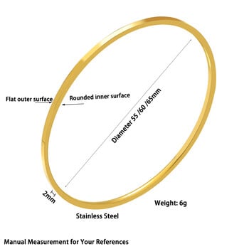 Βραχιόλι 2mm από ανοξείδωτο ατσάλι Λεπτό βραχιόλι γυναικείο απλό στοιβαζόμενο κύκλο Κοσμήματα Ροζ χρυσό ασημί Χρώμα 55/ 60/ 65mm Επίπεδη επιφάνεια