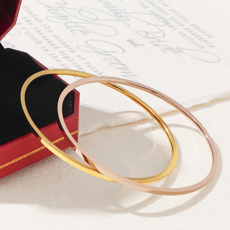 2 mm-es rozsdamentes acél vékony karkötő női egyszerű egymásra rakható kör ékszer rózsa arany ezüst szín 55/ 60/ 65 mm lapos felület