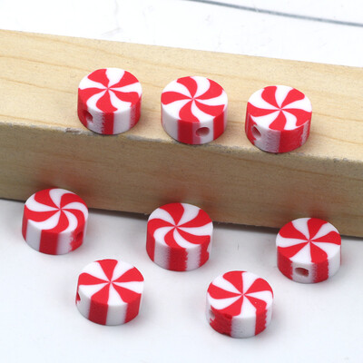 Didmeninė prekyba 9 mm 20/50/100 vnt raudono balto molio karoliukai plokšti apvalūs saldainių polimero molio tarpikliai papuošalams gaminti "pasidaryk pats" papuošalų karoliukai
