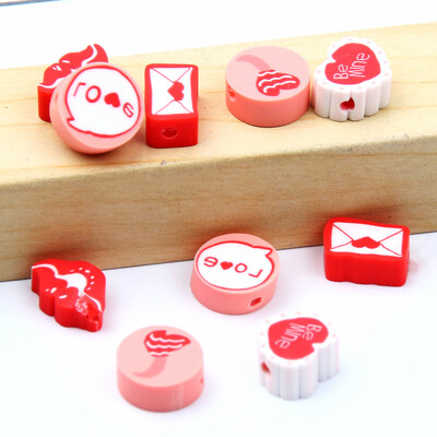 Didmeninė prekyba 9 mm 20/50/100 vnt raudono balto molio karoliukai plokšti apvalūs saldainių polimero molio tarpikliai papuošalams gaminti "pasidaryk pats" papuošalų karoliukai