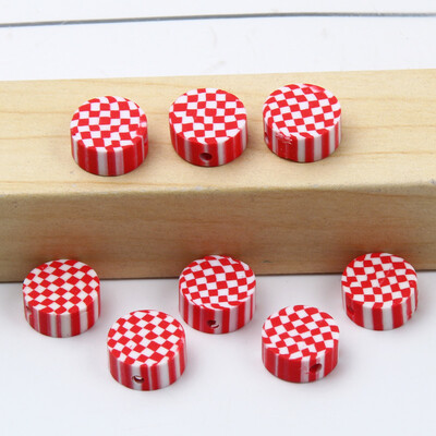 Didmeninė prekyba 9 mm 20/50/100 vnt raudono balto molio karoliukai plokšti apvalūs saldainių polimero molio tarpikliai papuošalams gaminti "pasidaryk pats" papuošalų karoliukai