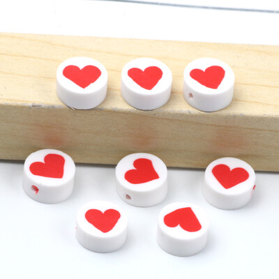 Didmeninė prekyba 9 mm 20/50/100 vnt raudono balto molio karoliukai plokšti apvalūs saldainių polimero molio tarpikliai papuošalams gaminti "pasidaryk pats" papuošalų karoliukai