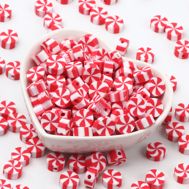 Didmeninė prekyba 9 mm 20/50/100 vnt raudono balto molio karoliukai plokšti apvalūs saldainių polimero molio tarpikliai papuošalams gaminti "pasidaryk pats" papuošalų karoliukai